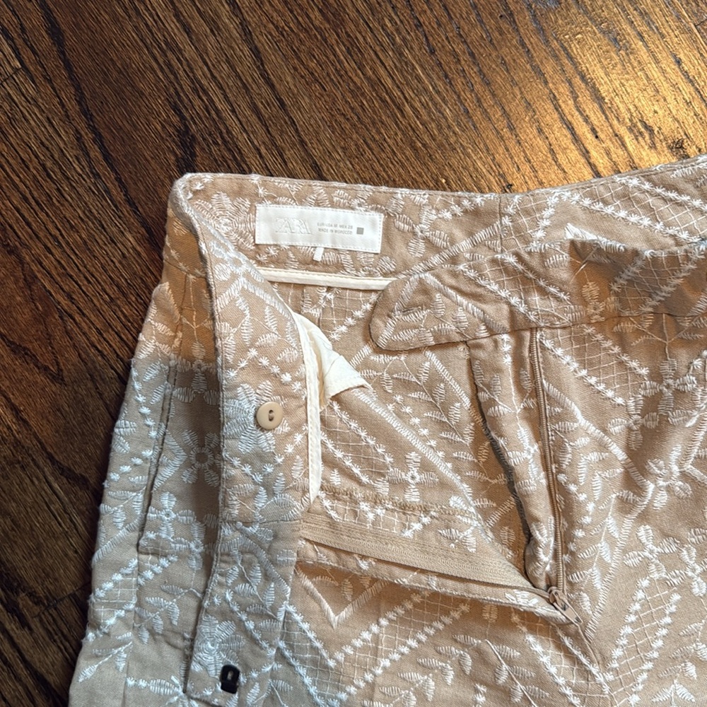 Zara Embroidered Tan Women's culotte Pants - Picture 2 of 2